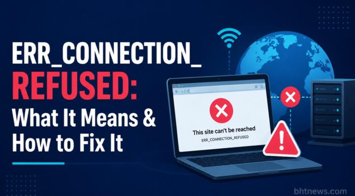 ERR_CONNECTION_REFUSED: What It Means & How to Fix It A laptop screen showing a generic browser error page, person looking at it with a thoughtful expression