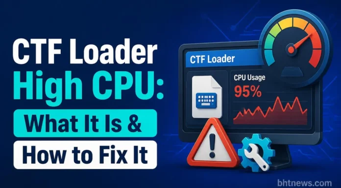 CTF Loader High CPU: What It Is & How to Fix It A Windows Task Manager window showing process CPU usage, laptop screen close-up