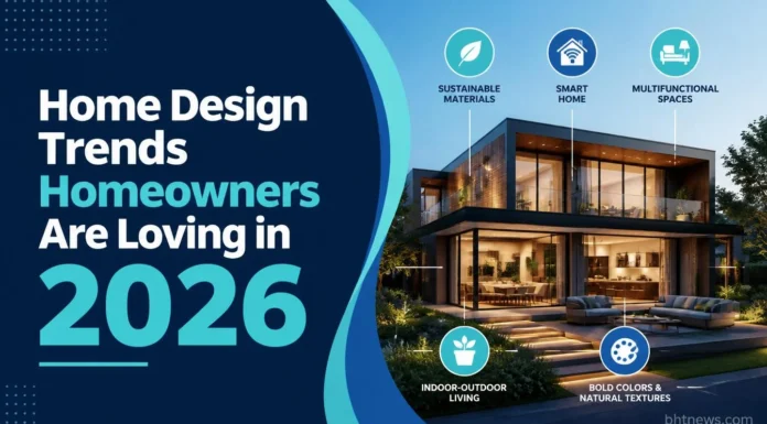 Home Design Trends Homeowners Are Loving in 2026 A warm, minimalist living room with soft neutral tones, natural light, and layered textures like a woven throw and wood