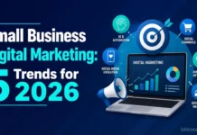 Small Business Digital Marketing: 5 Trends for 2026 A small business owner filming a short video on a smartphone in their shop, natural authentic setting