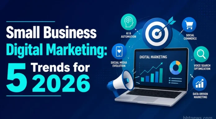Small Business Digital Marketing: 5 Trends for 2026 A small business owner filming a short video on a smartphone in their shop, natural authentic setting