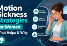 Motion Sickness Strategies for Women: What Helps & Why A woman looking out a car window at the horizon on a road trip, calm expression, daylight
