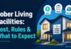 Sober Living Facilities: Cost, Rules & What to Expect A warm, welcoming shared living room in a residential home, soft natural light, a few people chatting