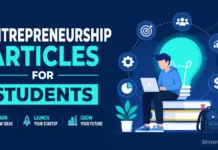 Entrepreneurship Articles For Students: 10 Best Reads entrepreneurship articles for students, Student reading an entrepreneurship article at a library table with a notebook of ideas