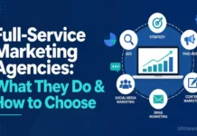 Full-Service Marketing Agencies: What They Do & How to Choose Marketing team reviewing campaign strategy and analytics together in a meeting