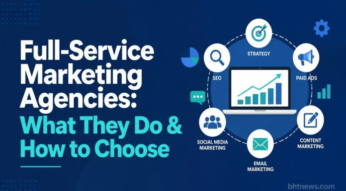 Full-Service Marketing Agencies: What They Do & How to Choose Marketing team reviewing campaign strategy and analytics together in a meeting