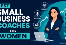 Small Business Coach for Women: 15 Options Compared small business coach for women, A female business coach guiding a woman entrepreneur during a strategy session, reviewing a laptop and taking notes