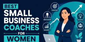 small business coach for women, A female business coach guiding a woman entrepreneur during a strategy session, reviewing a laptop and taking notes